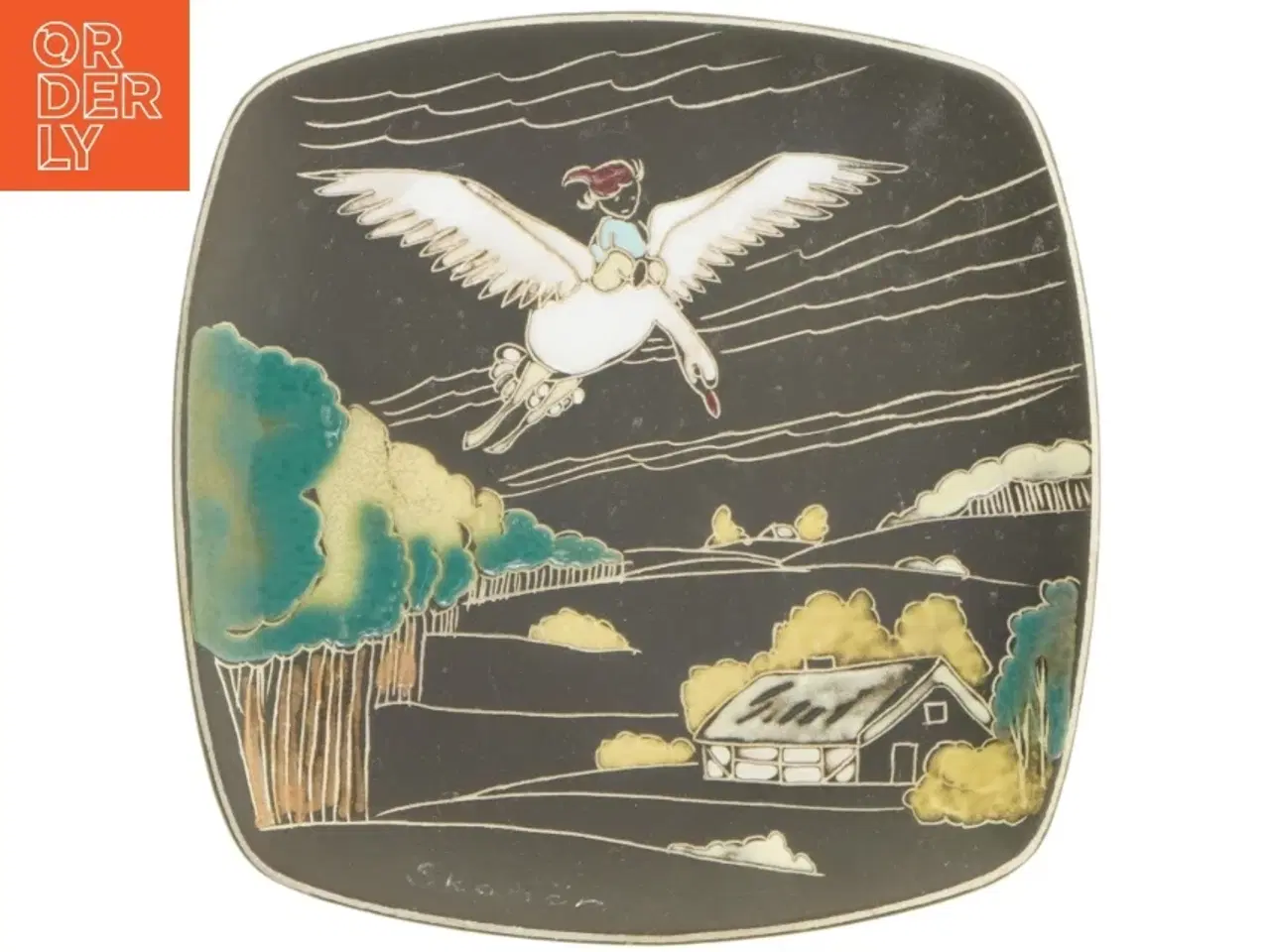 Billede 1 - Dekorativ platte med Nils Holgersen (str. 22,5x22,5 cm)
