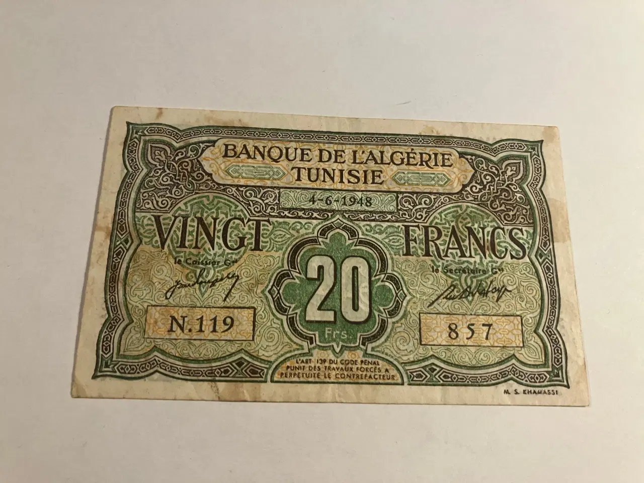 Billede 1 - 20 Francs Algerie 1948