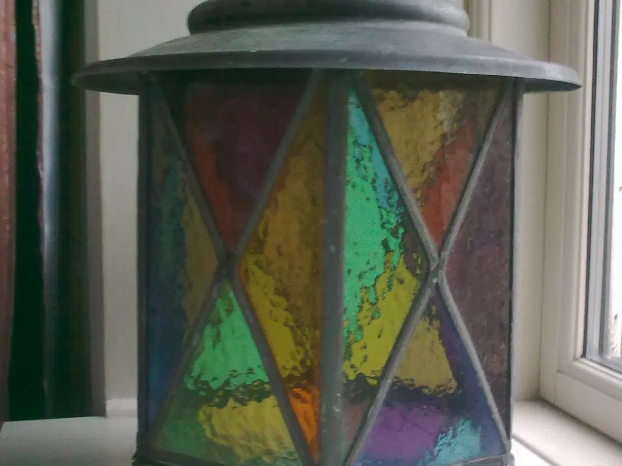 Billede 1 - Farvet glas VINTAGE lygtehus mosaik glas