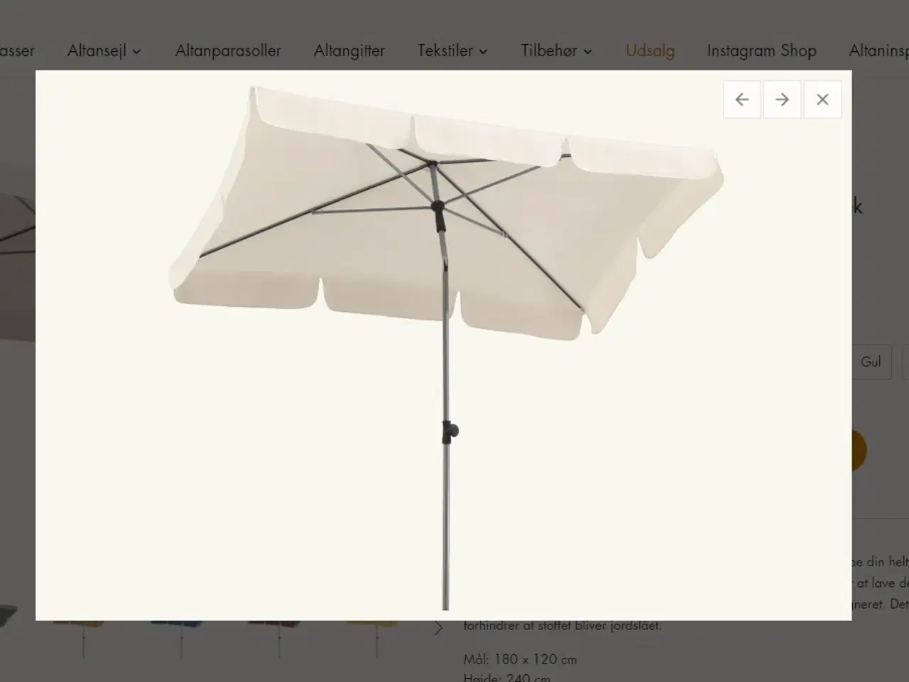 Billede 1 - 3 stk. Parasol Locarno - 180 x 120 cm med knæk