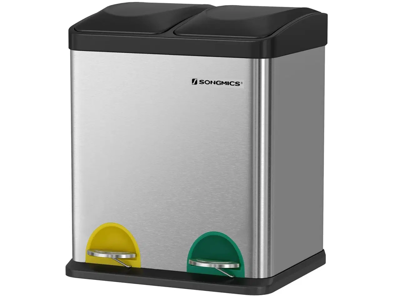 Billede 1 - Skraldespand med pedal 30 l affaldssortering 2 x 15 l, sølv/sort