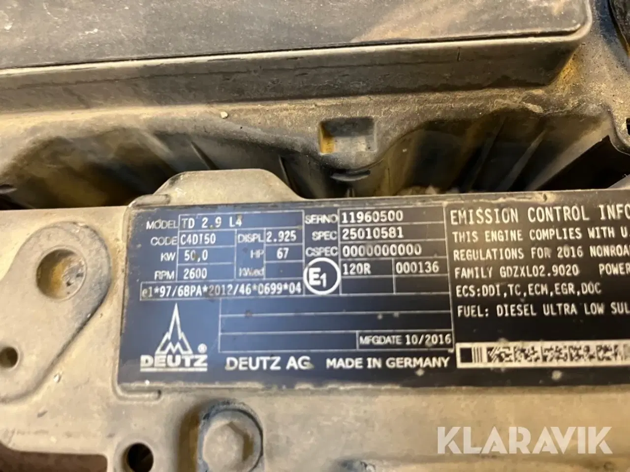 Billede 4 - Motor Deutz TD2.9L4 C4DI50 67 hk 50 kW komplet