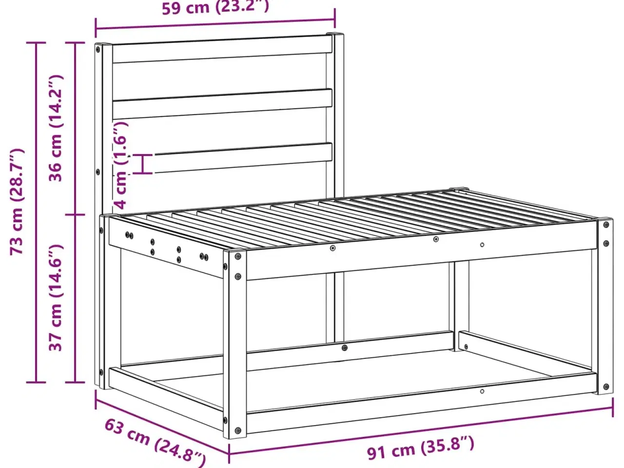 Billede 8 - Udendørs Modulsofa Naturfarvet 91 x 63 x 73 cm