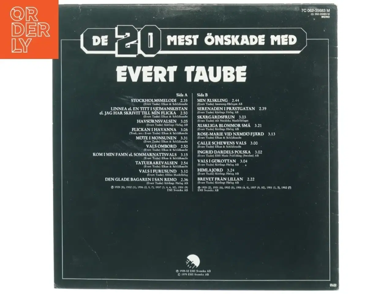 Billede 2 - Evert Taube LP fra Warner Bros. Records (str. 31 x 31 cm)