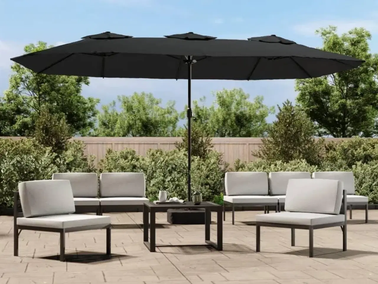 Billede 1 - Parasol med dobbelt parasoldug og LED-lys 449x245 cm sort