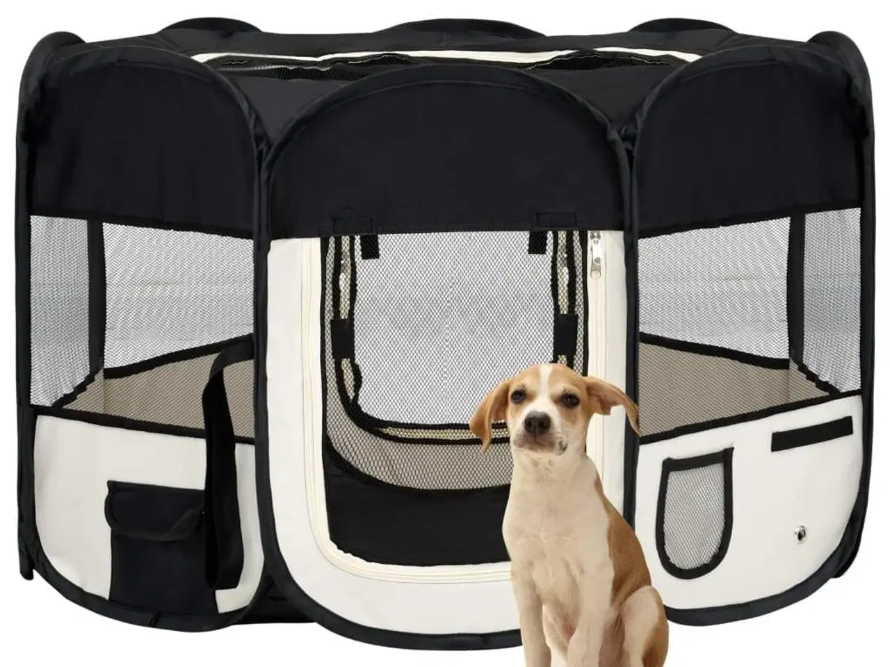 Billede 1 - Foldbar hundegård med bæretaske 110x110x58 cm sort
