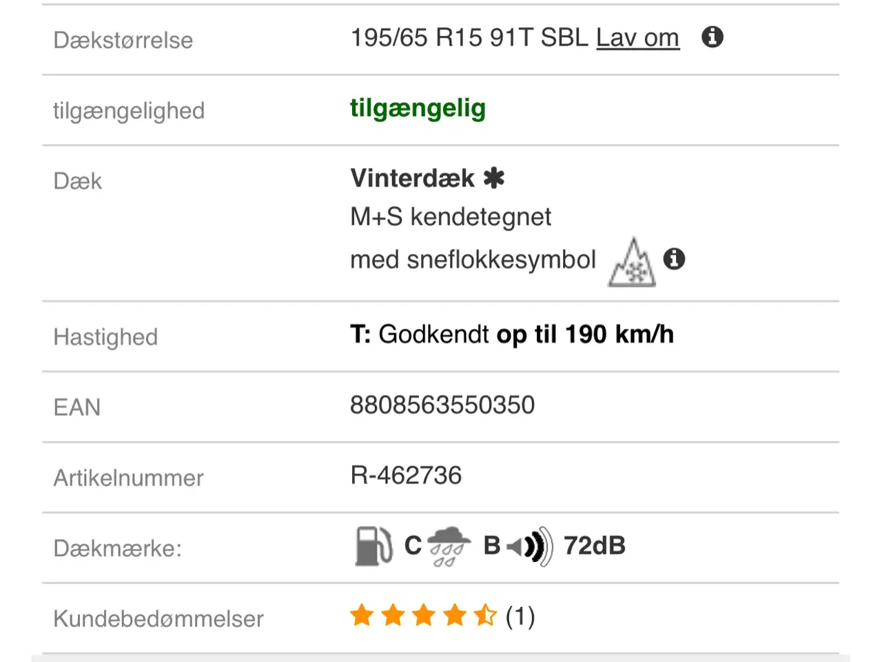 Billede 3 - 4 stk - Hankook 15” vinterdæk på stålfælge