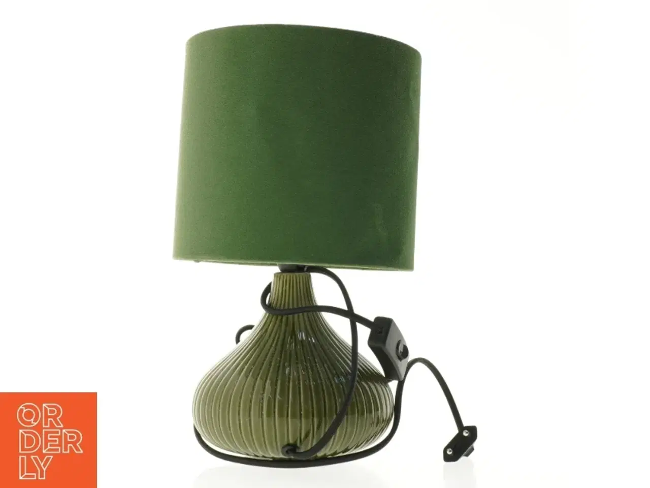 Billede 5 - Grøn bordlampe med keramisk fod (str. 30 x 18 cm)