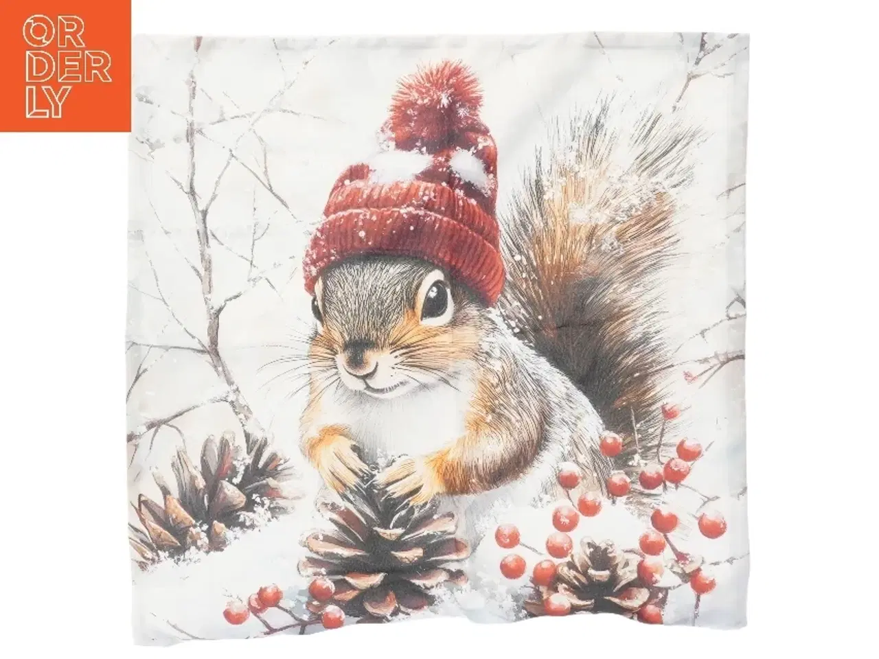 Billede 1 - Pudebetræk med egern motiv (str. 44x43 cm)