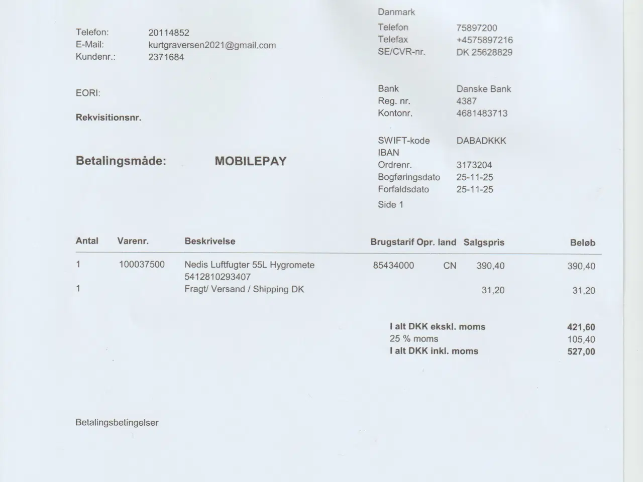 Billede 1 - Nedis Luftfugter 5,5L vand.