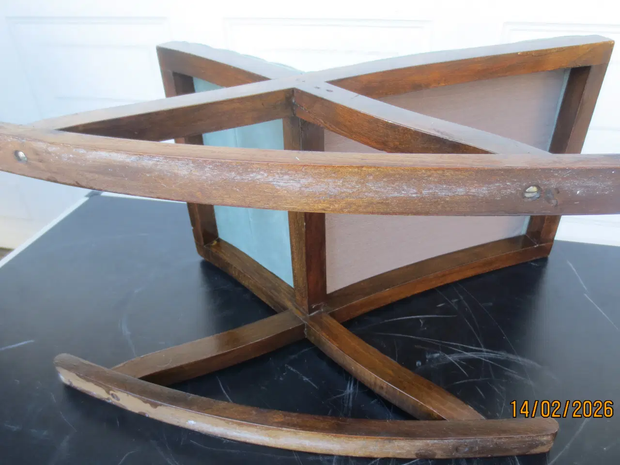 Billede 4 - 1 stk Retro Fodskammel med Grøn stof