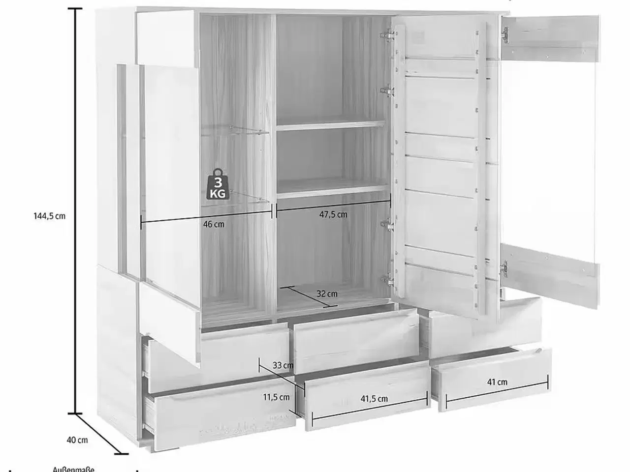 Billede 7 - Vitrineskab i bøgetræ med glaslåger og skuffer
