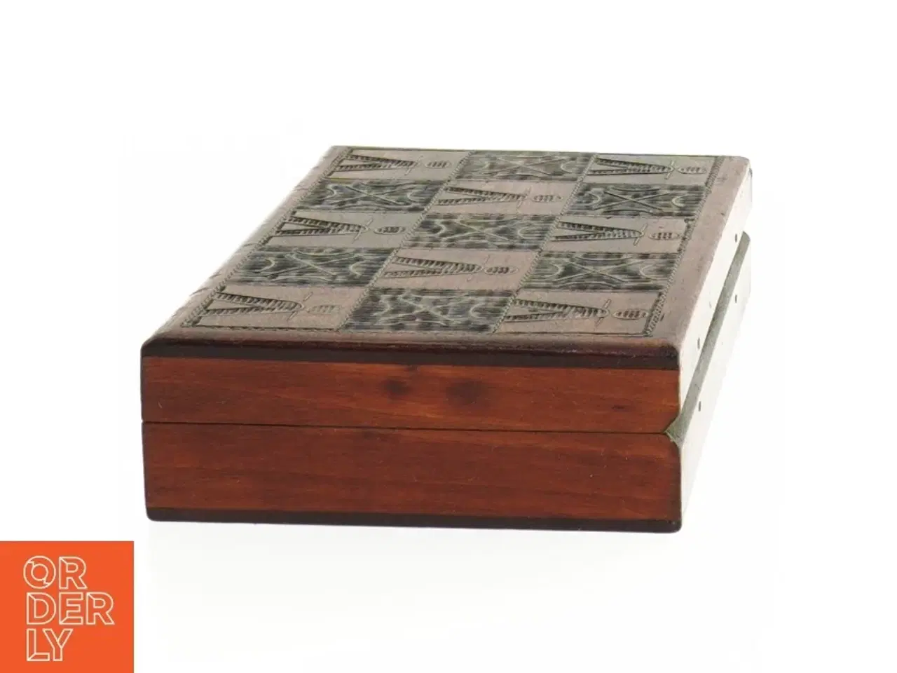 Billede 3 - Antik Polsk Trææske Messing indlæg og med indgraveret mønster (str. 15 x 9 cm)