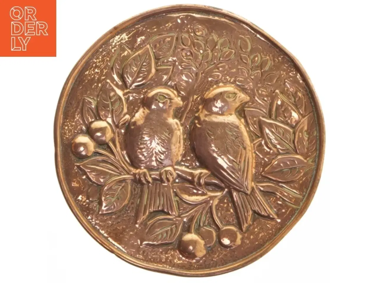 Billede 1 - kobber platte med fugle motiv (str. 18 cm)
