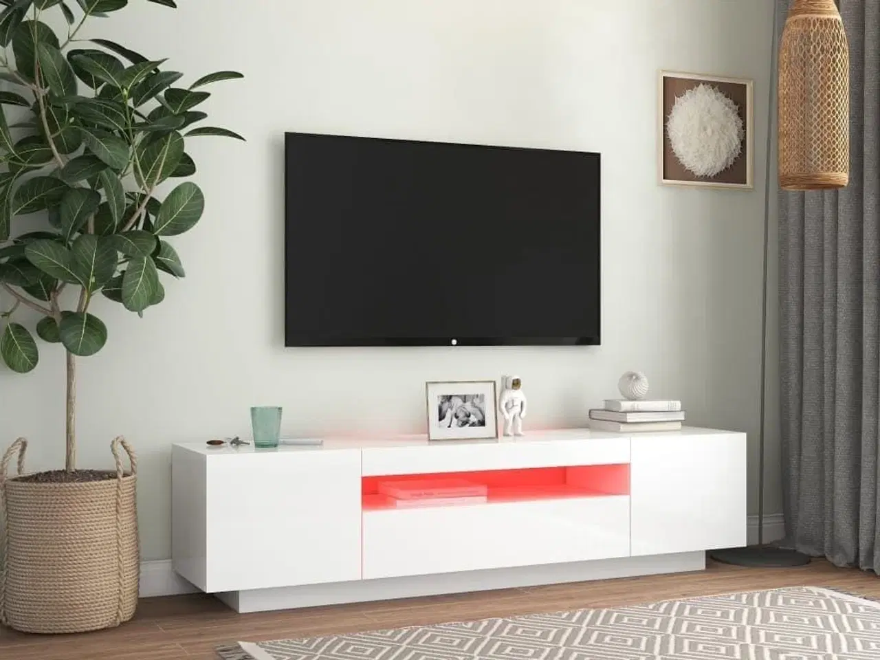 Billede 3 - Tv-skab med LED-lys 160x35x40 cm hvid højglans