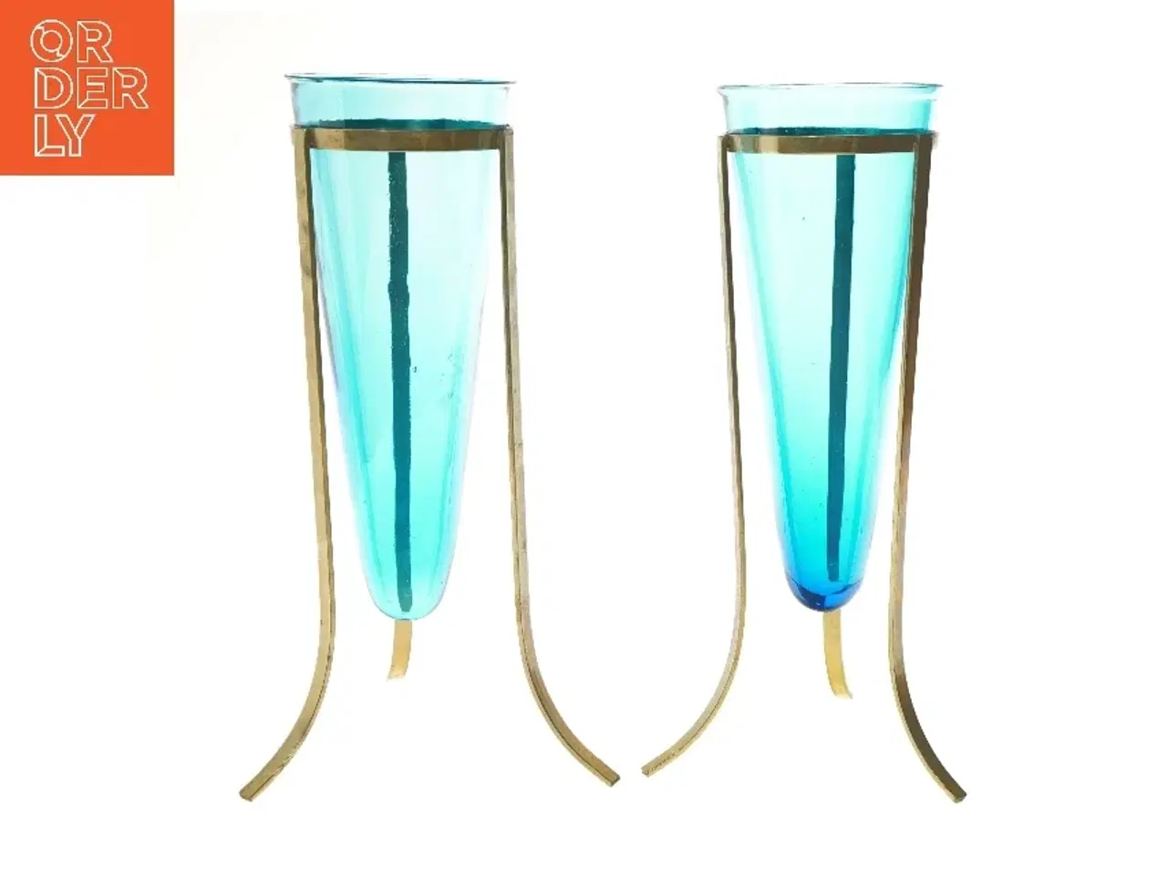 Billede 1 - Blå glasvaser med metalstativer (str. 35x16 cm)