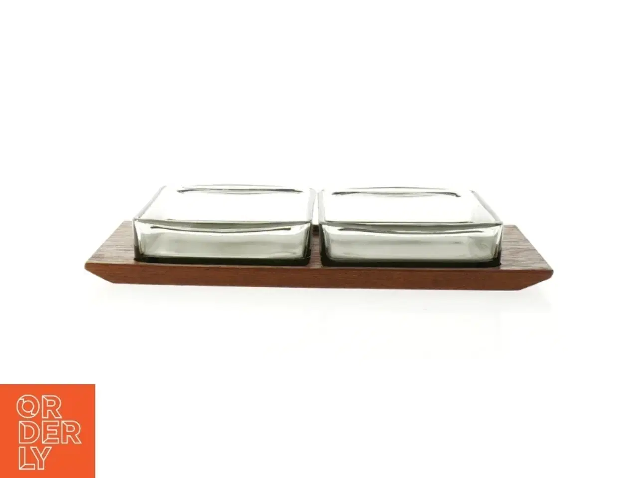 Billede 4 - Cabaret Teak træ Fad med 2 glas serverings skåle (str. 24 x 15 cm)