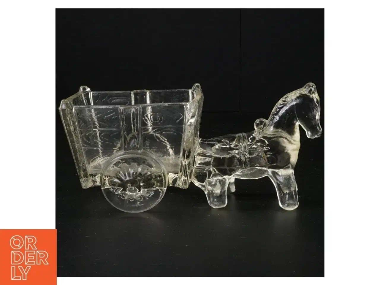 Billede 1 - Vintage Hest med vogn i Presset Glas (str. 23 x 9 x 11 cm)