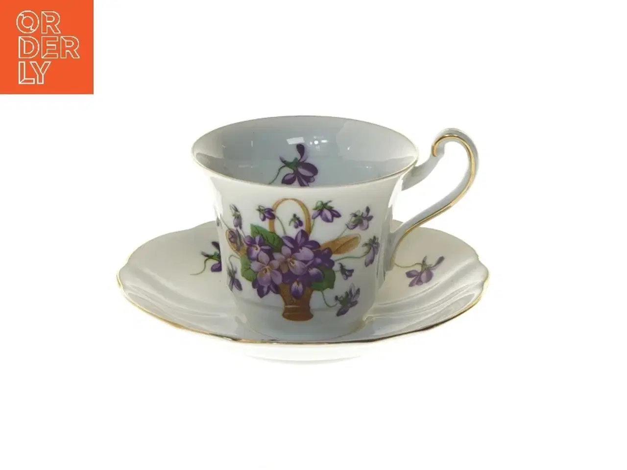 Billede 1 - Smuk Tekop med underkop med blomsterdesign (str. Ø 14 og 7xØ 8 cm)