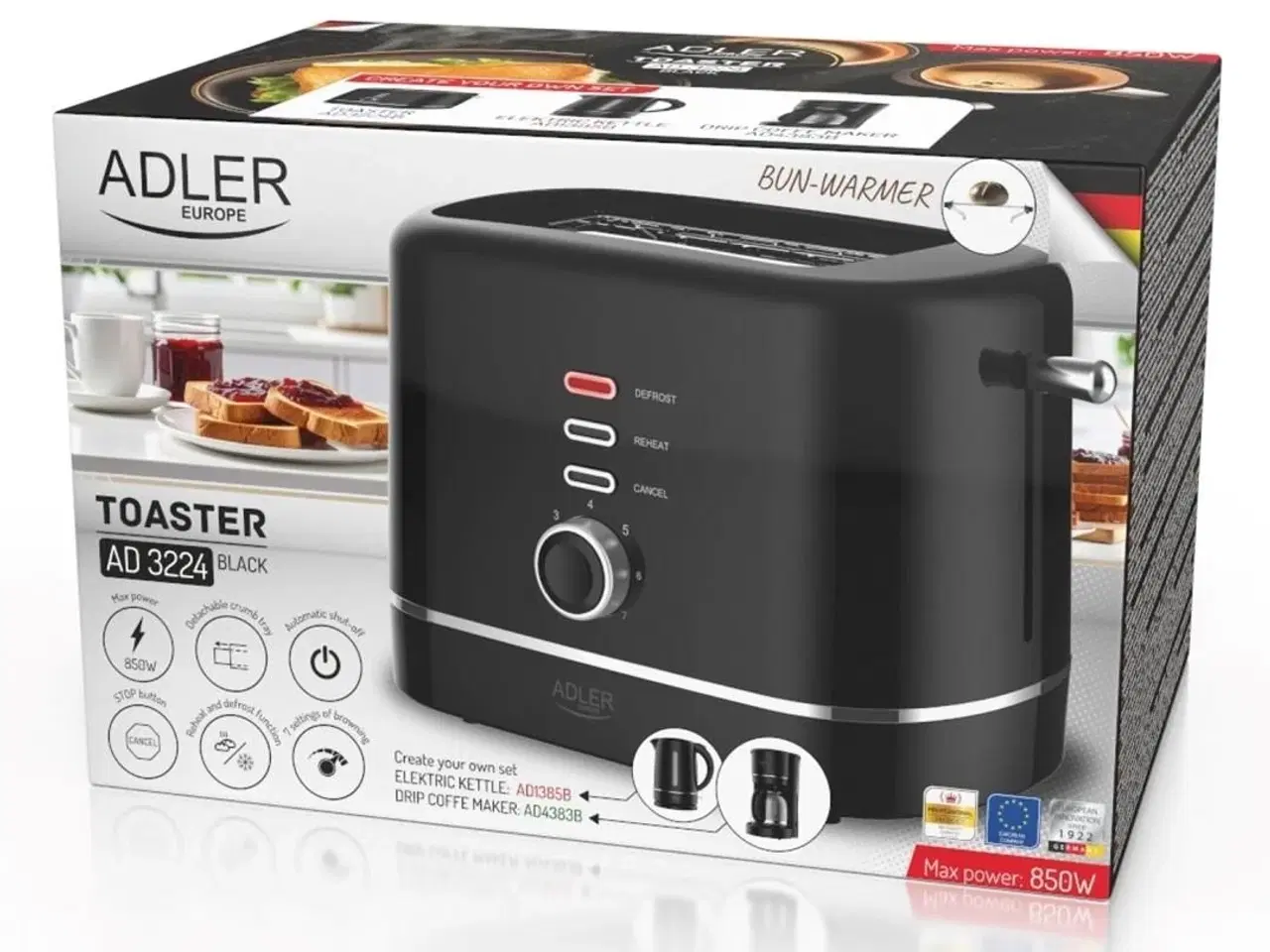 Billede 8 - Brødrister Adler AD 3224b – 2 skiver, 7 ristningsniveauer, sort
