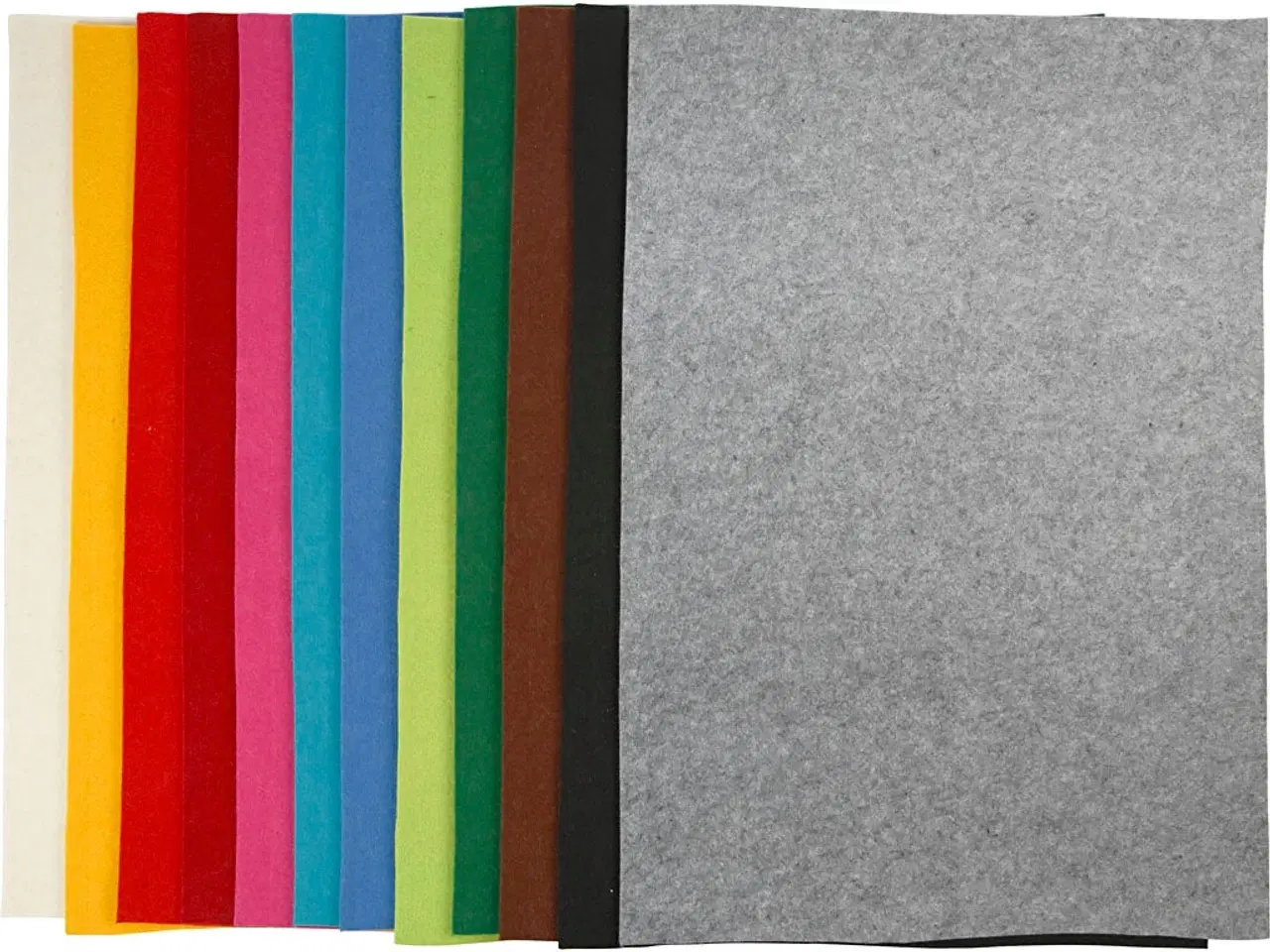 Billede 1 - Hobbyfilt, ark 42x60 cm, tykkelse 3 mm, ass. farver, 12 ass. ark/ 1 pk.