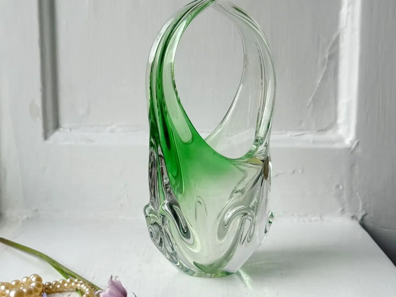 Billede 4 - Miniflammekurv, lysegrønt krystal, Tjekkoslovakiet