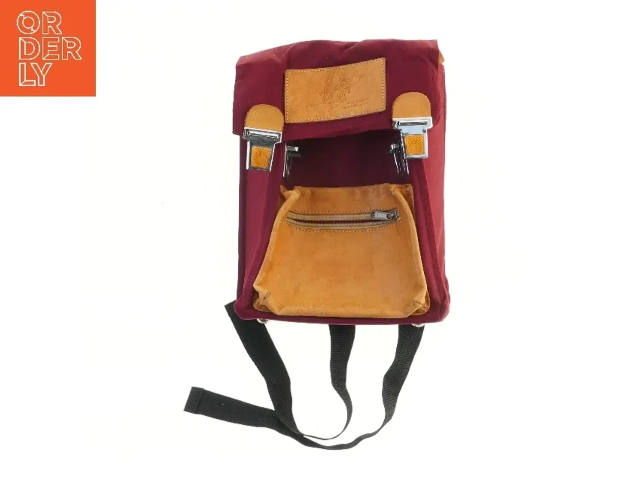 Billede 1 - Rød rygsæk med læderdetaljer (str. 28x23 cm)