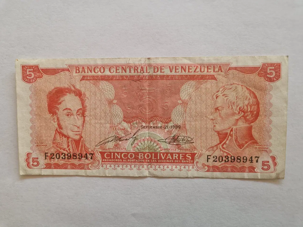 Billede 1 - 5 Bolivares 1989 Venezuela