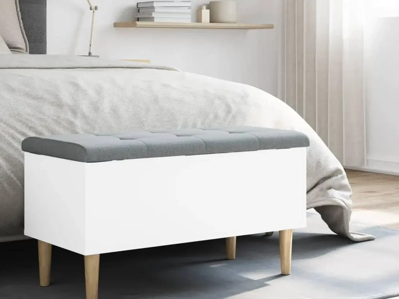 Billede 3 - Opbevaringsbænk 82x42x46 cm konstrueret træ hvid