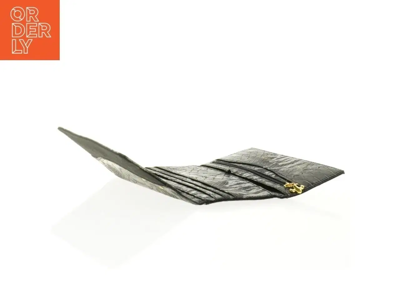 Billede 5 - Sort læderpung med krokodillemønster (str. 18,5 x 11 cm)