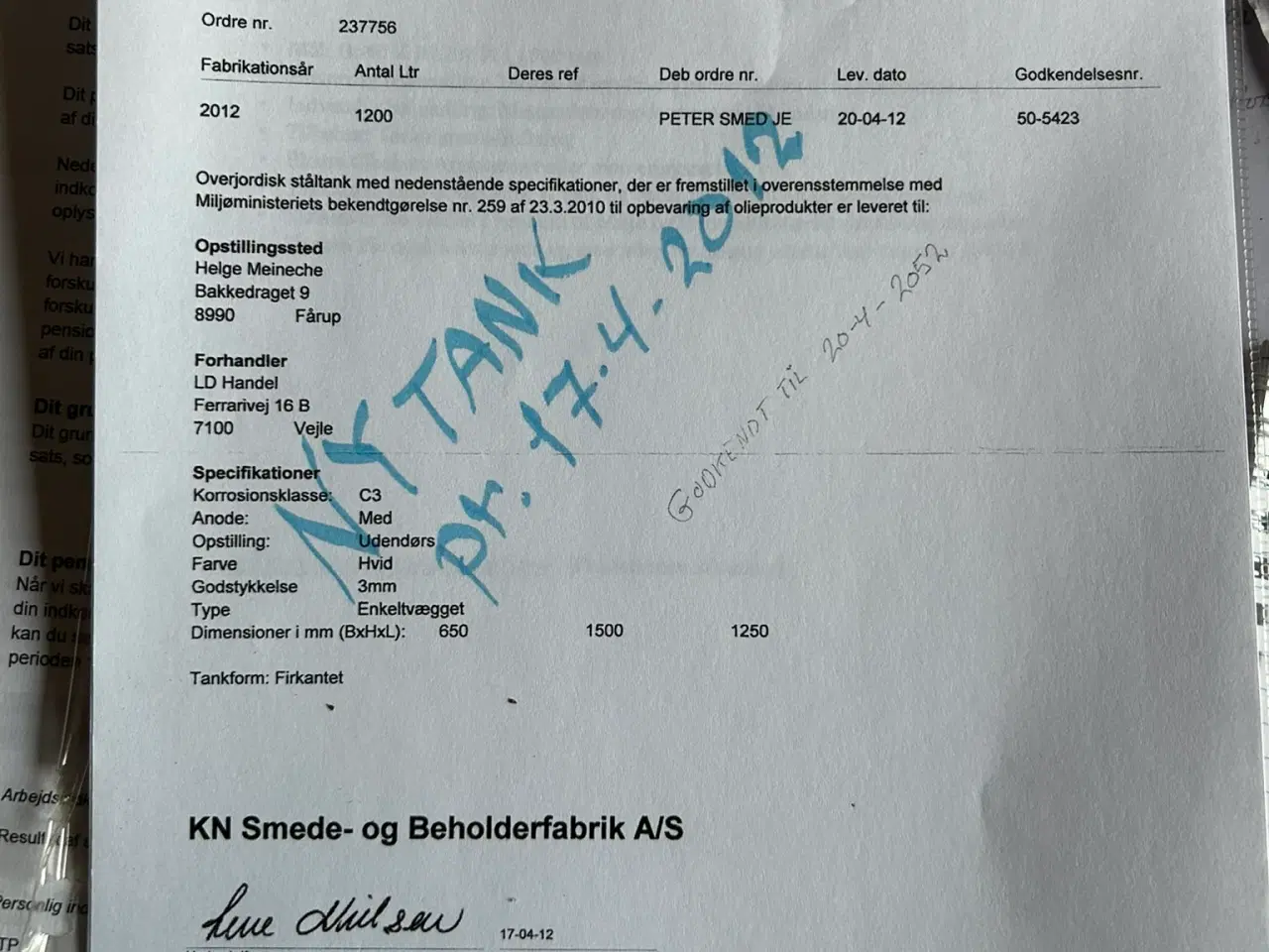 Billede 4 - Olietank m. Tankattest m.m..