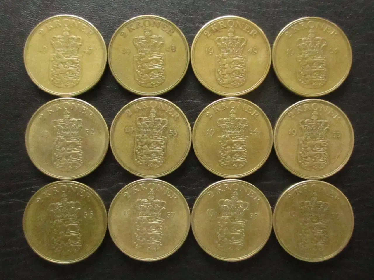 Billede 1 - 2 kr 1947-1959 Fr. IX komplet sæt 12 stk