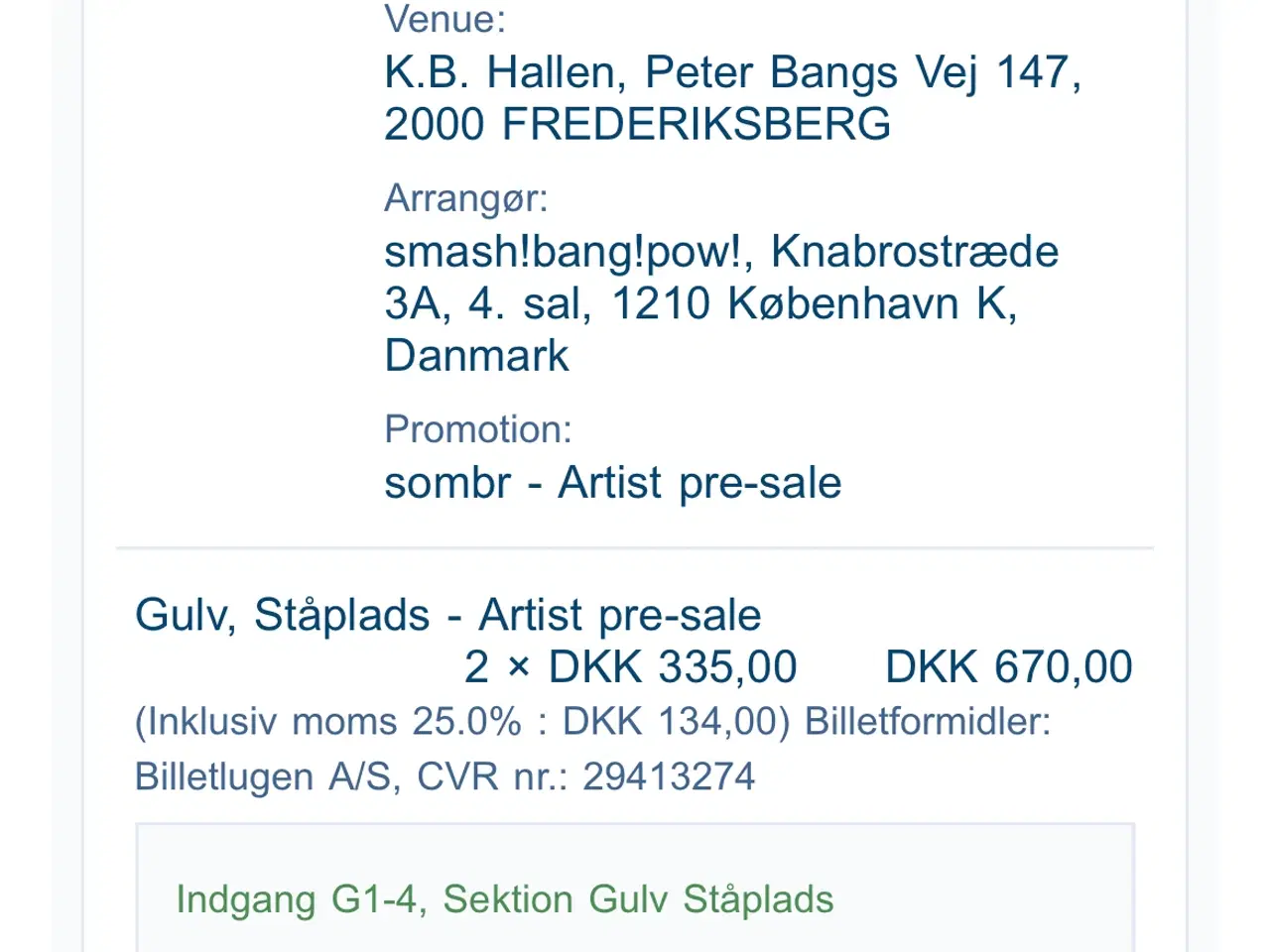 Billede 1 - Koncertbilletter til Sombr 2 stk. 