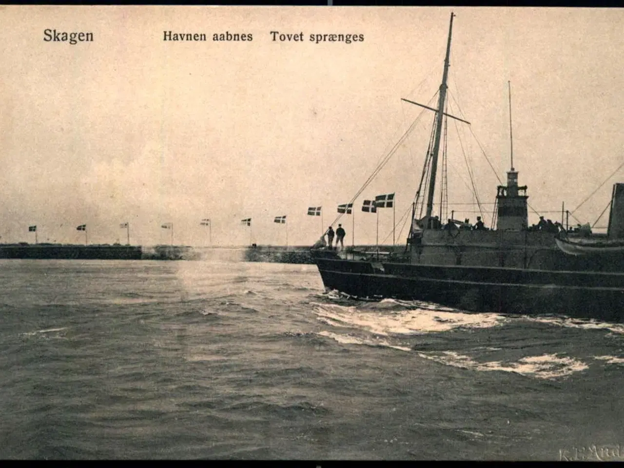 Billede 1 - Skagen - Havnen aabnes - Torvet sprænges - A. Mariager 12 - Ubrugt - Lidt bulet !