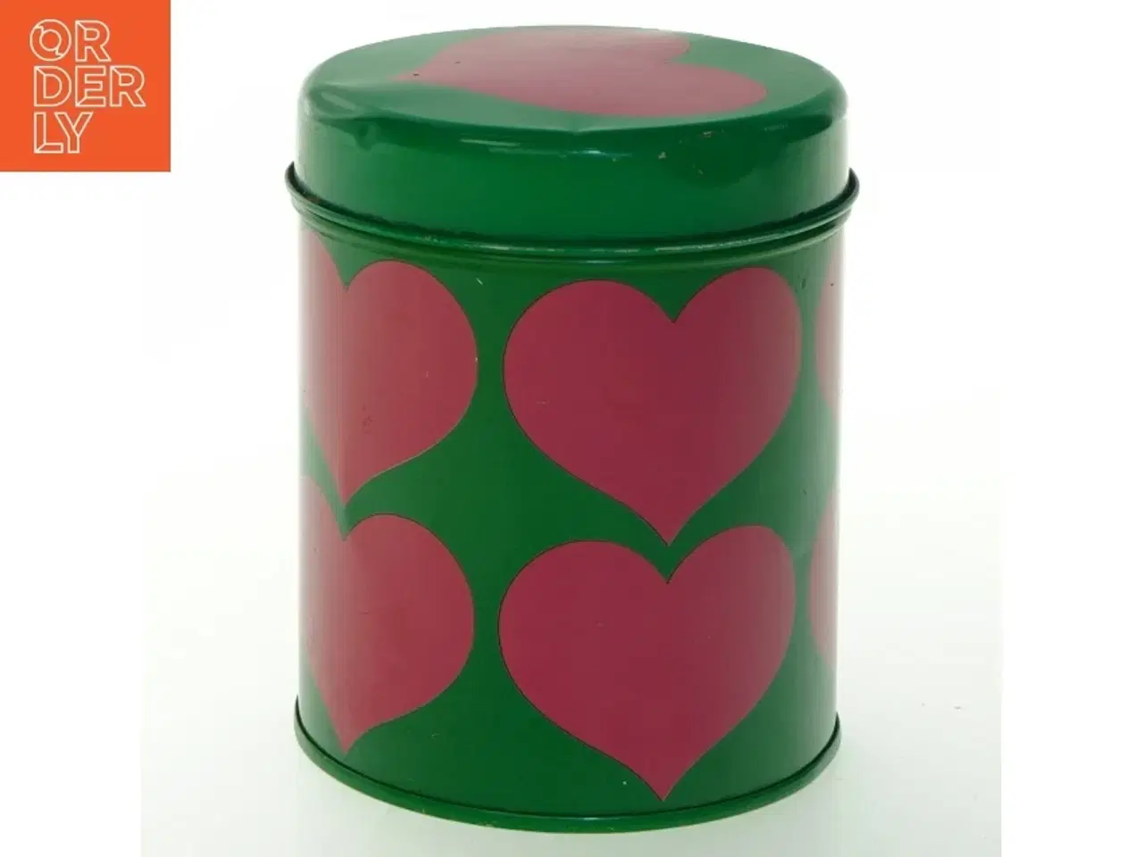 Billede 5 - Rund grøn dåse med hjertemotiv (str. 13 cm)