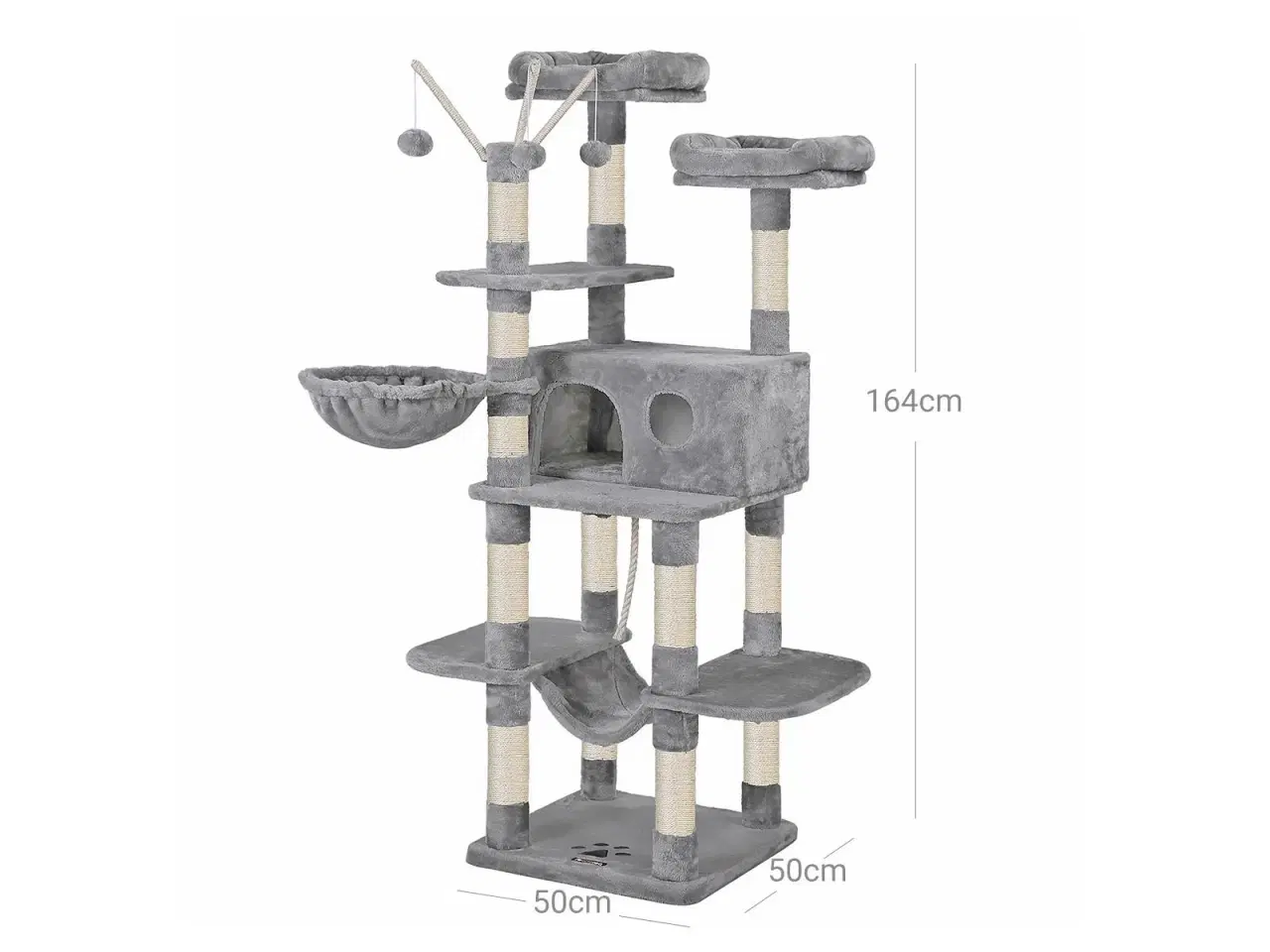 Billede 7 - Klatretræ til kat – FEANDREA, XXL kattetræ med hule, 164 cm, lysegrå
