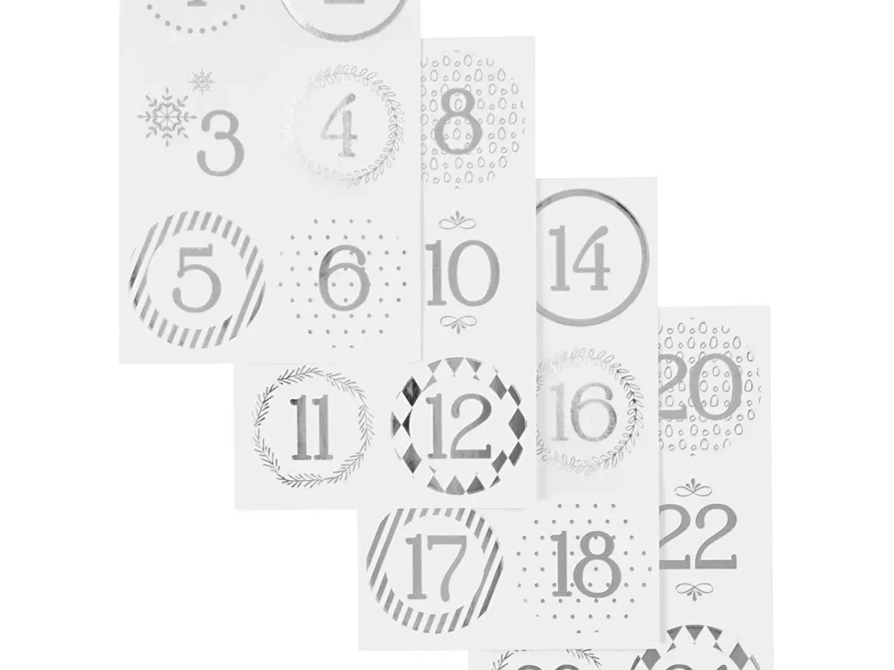 Billede 1 - Selvklæbende kalendertal i sølv og hvid - 4 ark