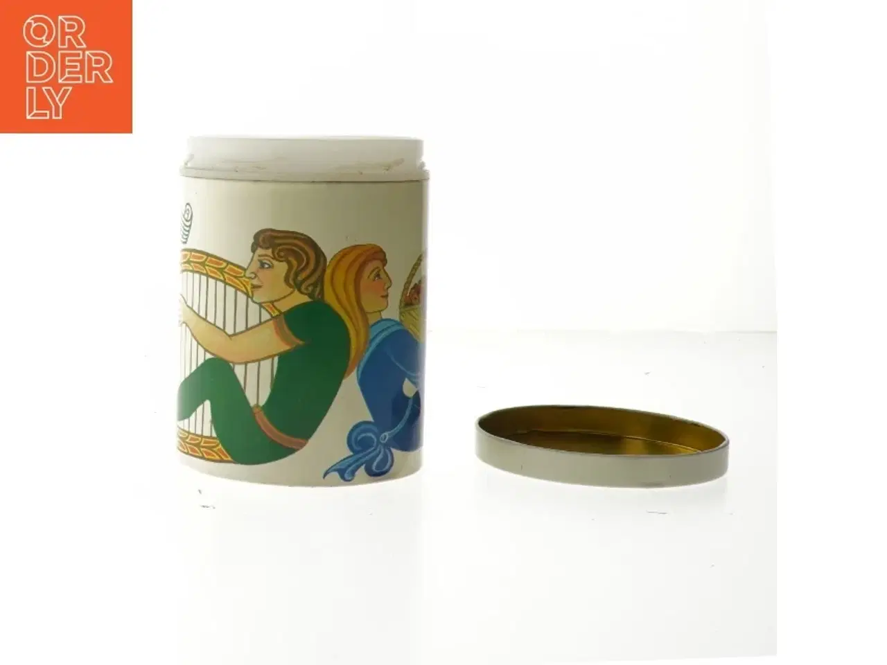 Billede 2 - Dekorativ metaldåse med illustrationer fra Irma (str. Ø. 11. cm. længde. 15 cm)