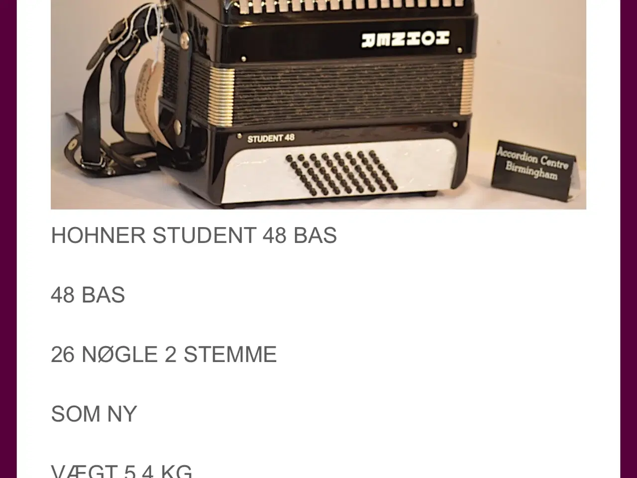 Billede 15 - Denne brugt Hohner Student 48 Tangent harmonika 