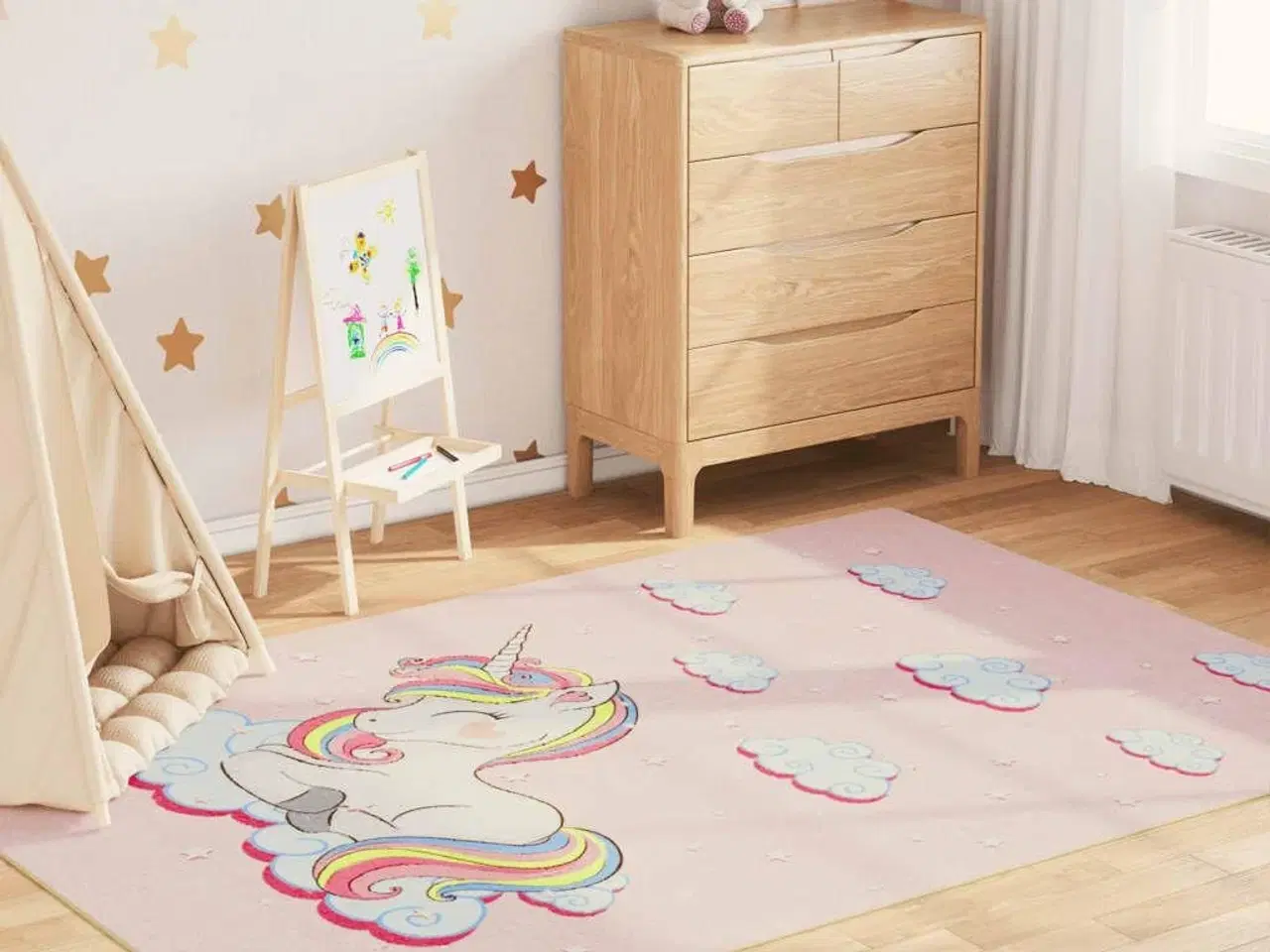 Billede 1 - Gulvtæppe til børn 160x230 cm skridsikkert vaskbart enhjørning