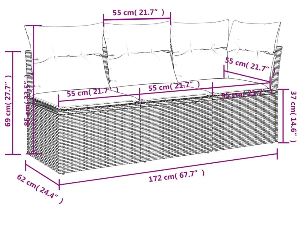 Billede 11 - 3-personers havesofa med hynder polyrattan sort