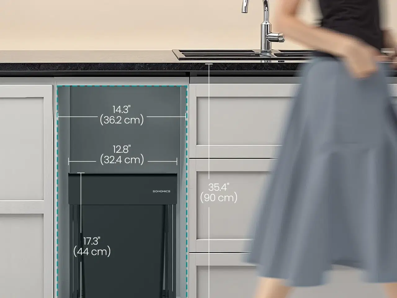 Billede 3 - Indbygget skraldespand til køkkenskab – 2 x 20 l, udtræk, stålramme, ABS-låg, ink black (LTB951B01)