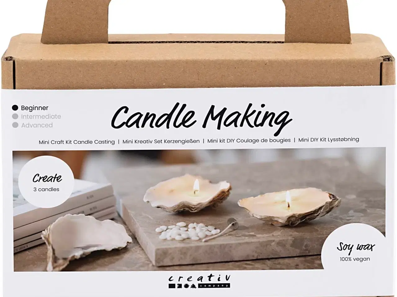 Billede 1 - Mini DIY Kit Lysstøbning , Soyalys i østersskaller, off white, 1 pk.