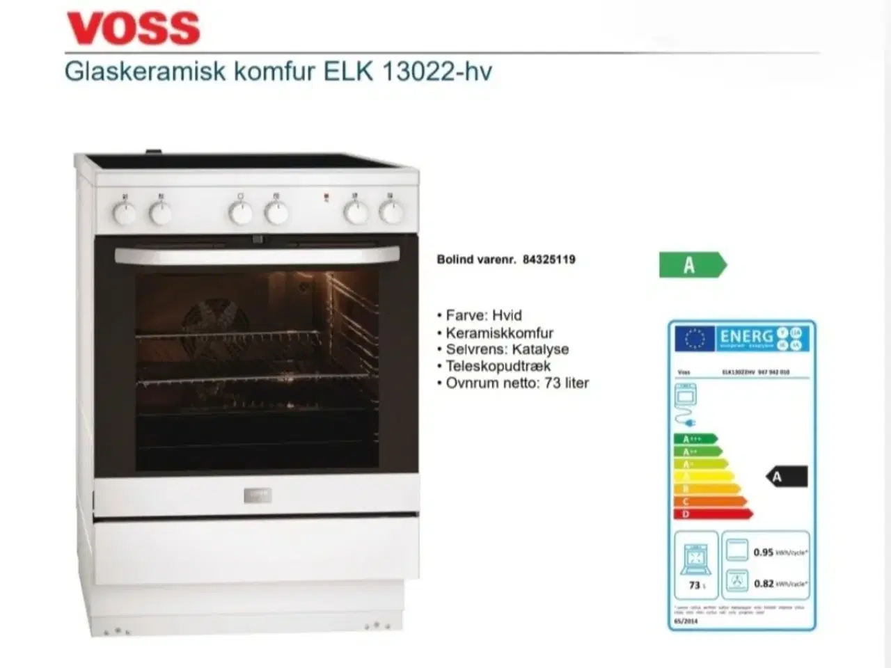 Billede 7 - Komfur Voss keramisk XL-OVN. Rent som nyt.