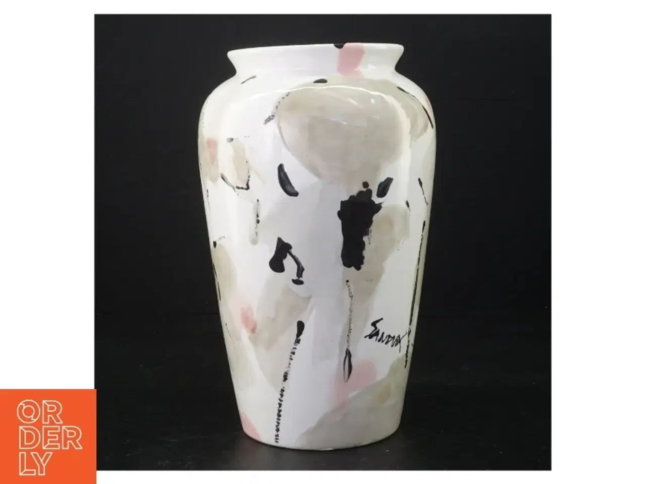 Billede 1 - Håndmalet Keramikvase med abstrakt dyremønster (str. 23 x 15 cm)