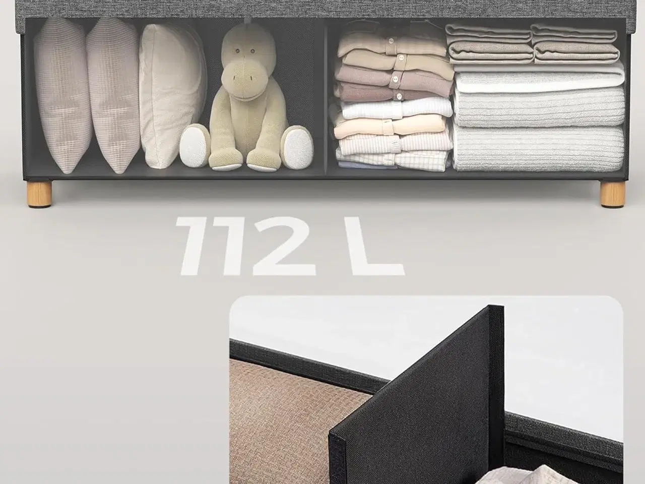 Billede 6 - Opbevaringsbænk med låg puf 112 l, 38 × 110 × 40 cm, skifergrå