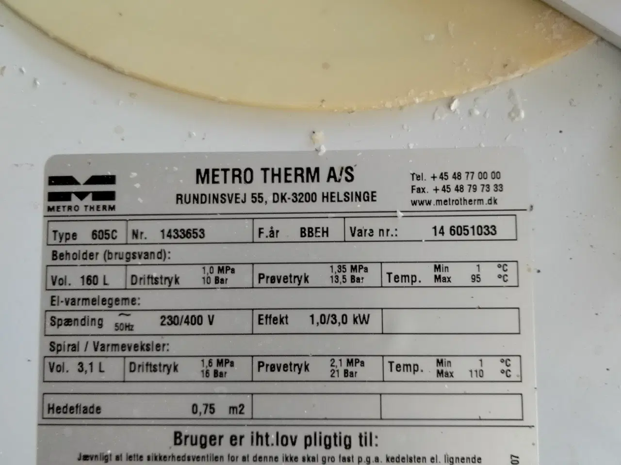 Billede 2 - metro varmvandsbeholder 160 liter
