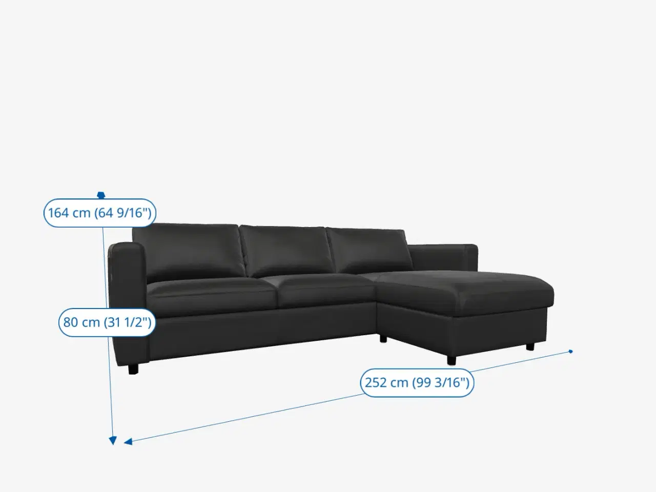 Billede 2 - Sofa med chaiselong. Læder. Vimpe sofa fra Ikea