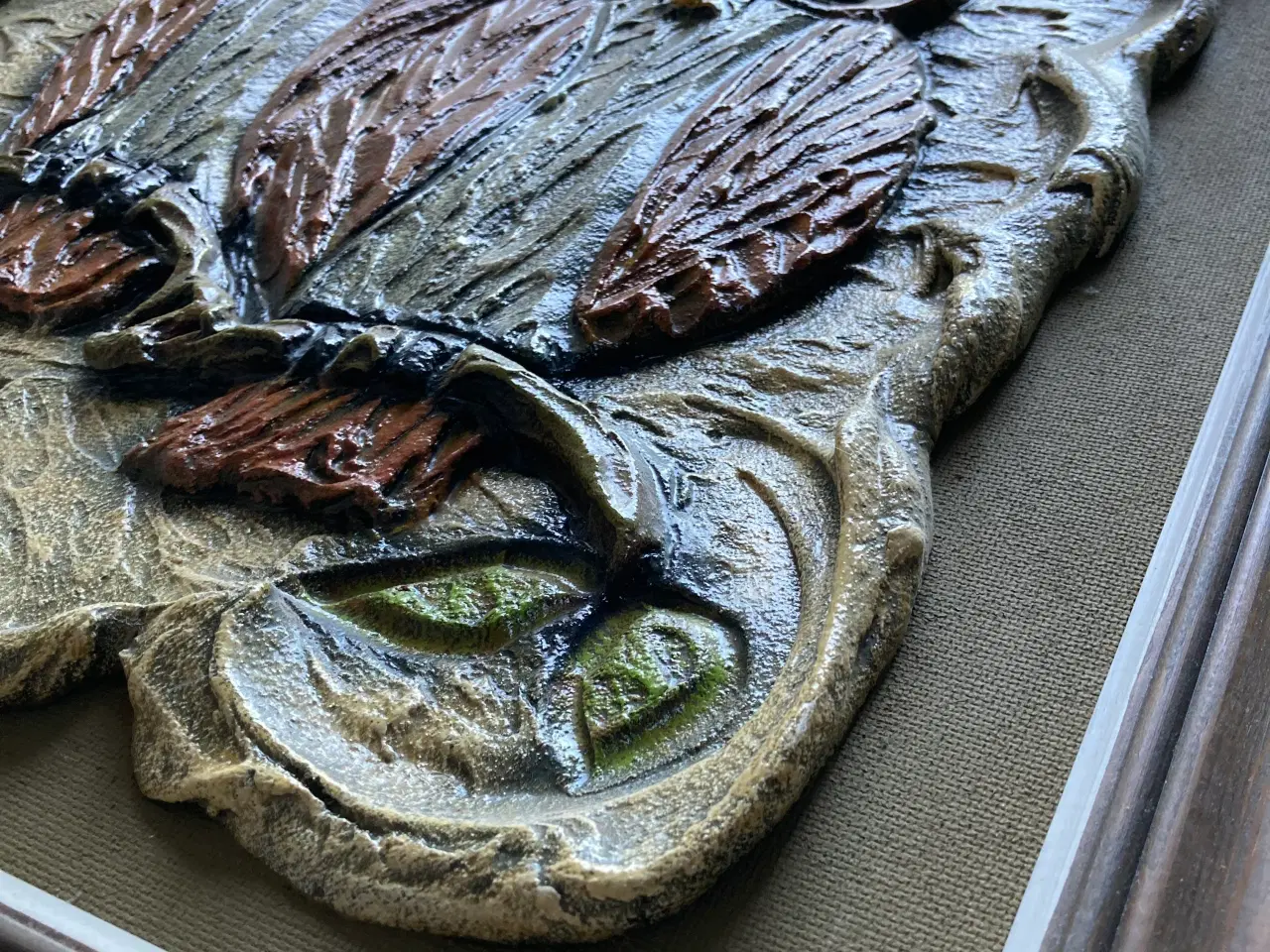 Billede 3 - Velholdt 60’er relief, 2 ugler indrammet 