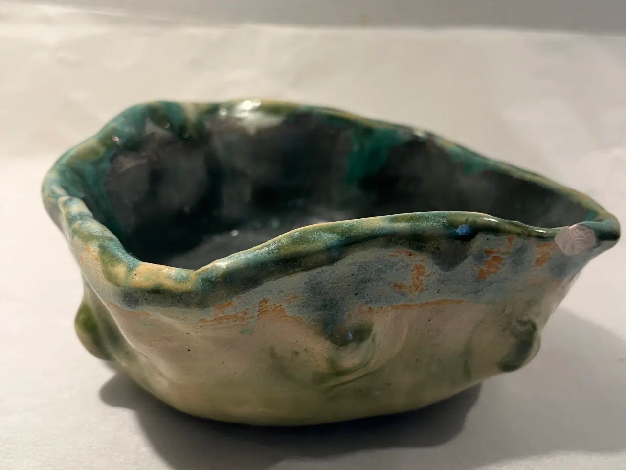 Billede 2 - Håndlavet keramikskål i grøn, beige og grågrønt